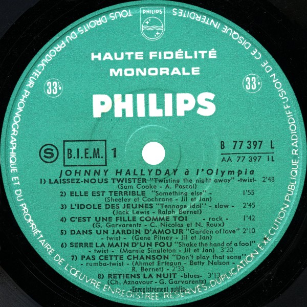 LP Johnny  l'Olympia Philips B 77.397 L