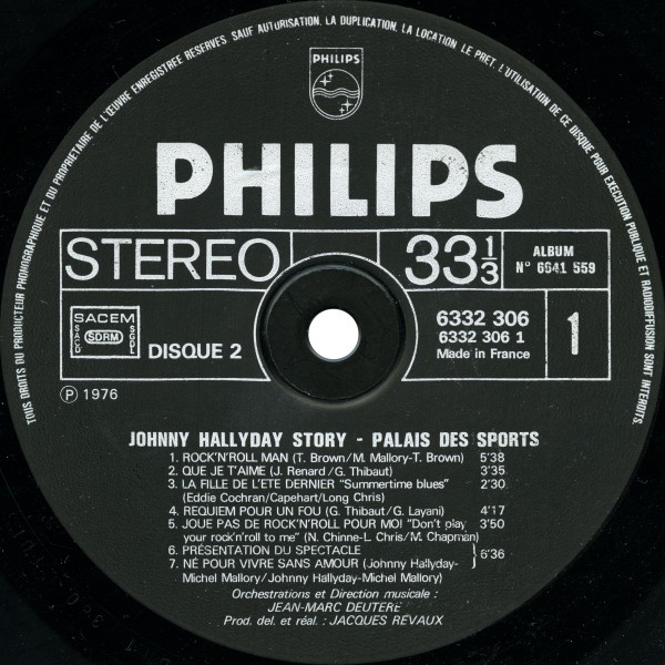LP Johnny Hallyday Story Palais des Sports Philips 6641 559
