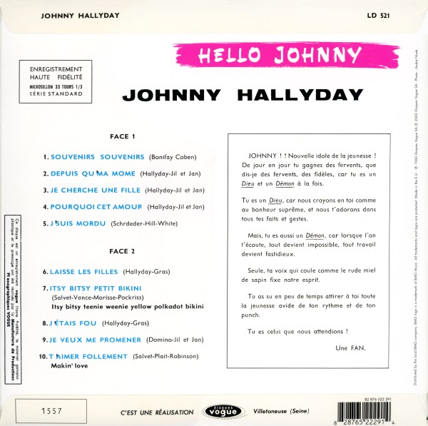 LP 25 cm Hello Johnny Mono BMG 82 876 522 291