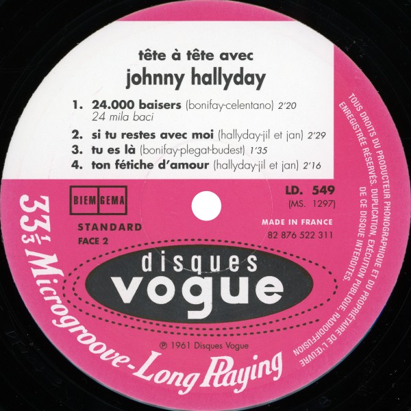 LP 25 cm Tte  tte avec Johnny Hallyday mono BMG 82 876 522 311