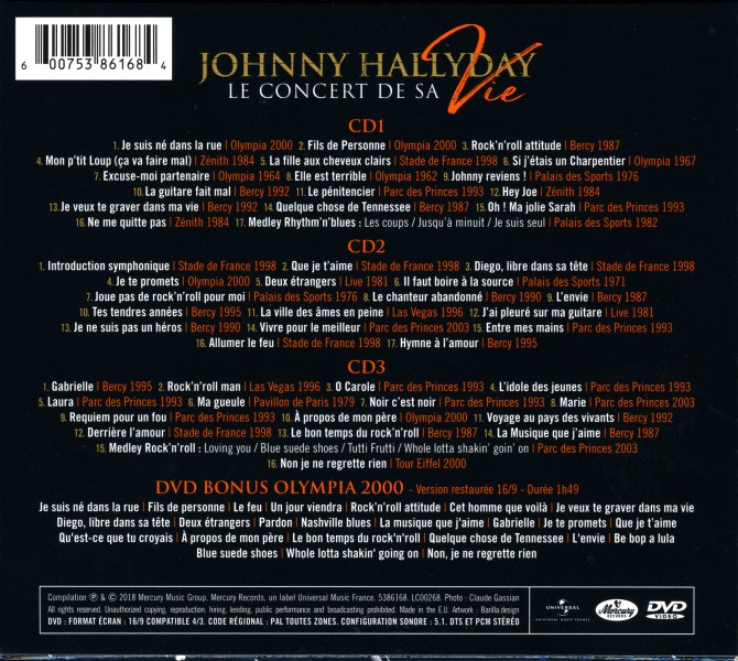  CD-DVD Universal Johnny Hallyday Le concert de sa vie 538 6168