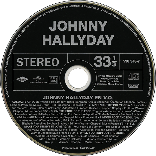 CD  papersleeve 2018-07-06 CD Universal Johnny Hallyday en V.O. 538348-7