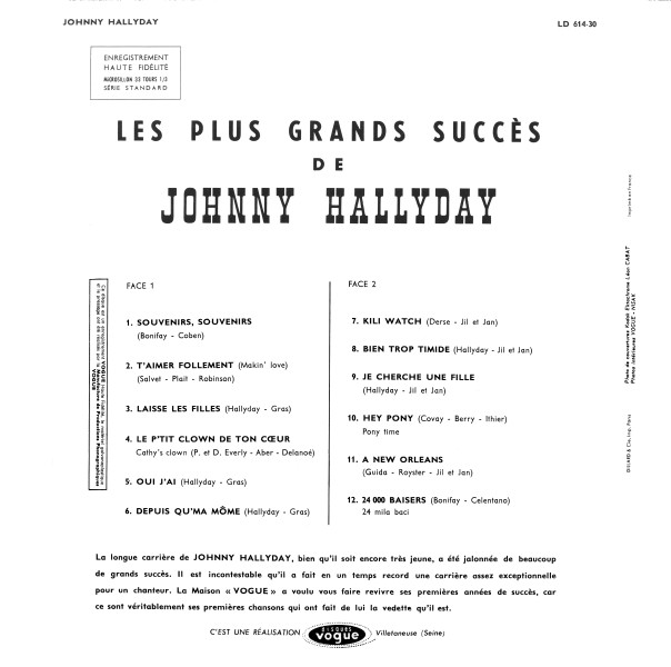 LP Les plus grands succes de Johnny Hallyday Vogue 614-30