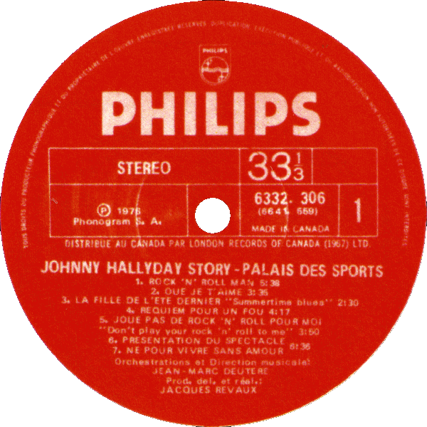 LP Philips 6641 559 Hallyday story Palais des Sports 1976
