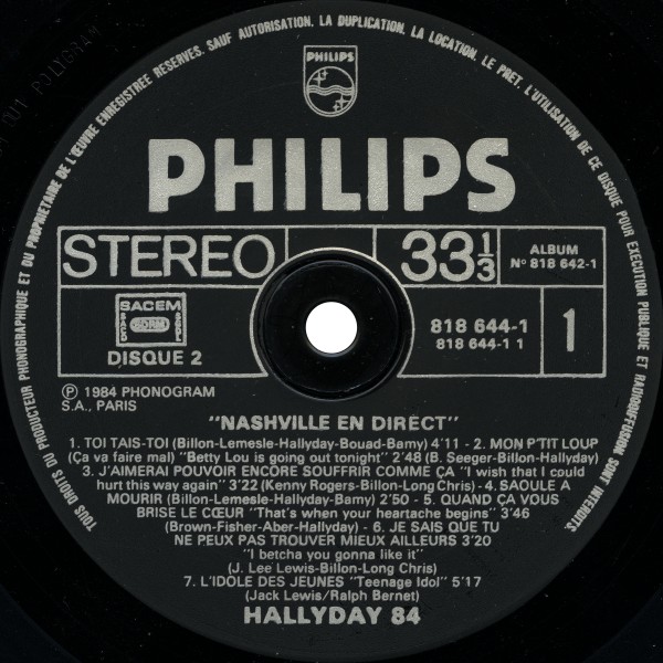 LP Hallyday 84 Nashville en direct Philips 818644-1