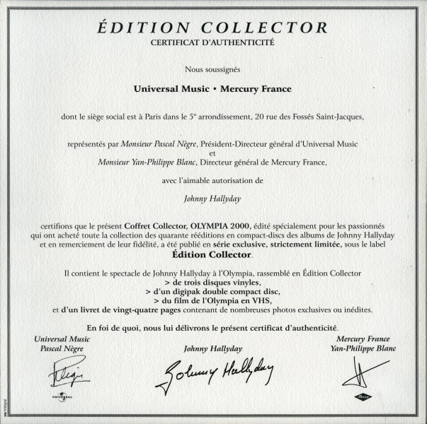 Coffret LP-CD-VHS Olympia 2000 Universal