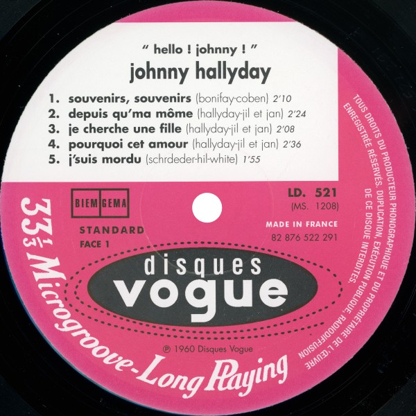 LP 25 cm Hello Johnny Mono BMG 82 876 522 291