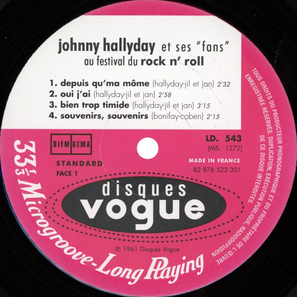 LP 25 cm Johnny Hallyday et ses fans au Festival de rock n' roll mono BMG 82 876 522 301
