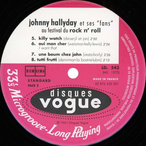 LP 25 cm Johnny Hallyday et ses fans au Festival de rock n' roll mono BMG 82 876 522 301