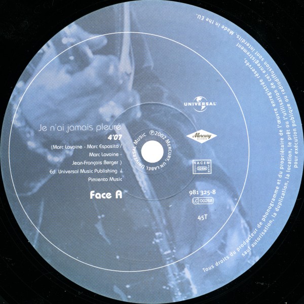 Maxi 45 T. Je n'ai jamais pleur Universal 981 325-8