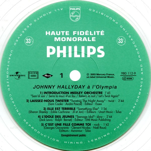LP couleur Johnny  l'Olympia Universal 980 112-8