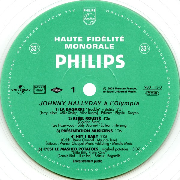 LP couleur Johnny  l'Olympia Universal 980 112-8