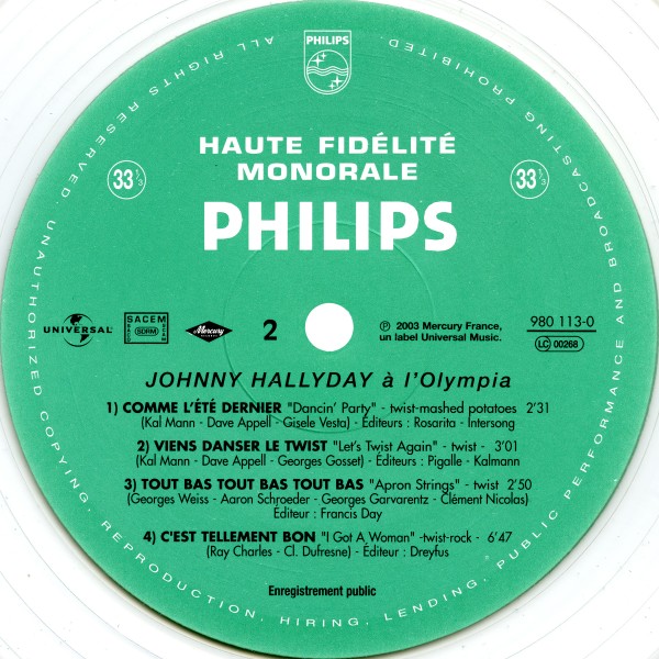 LP couleur Johnny  l'Olympia Universal 980 112-8
