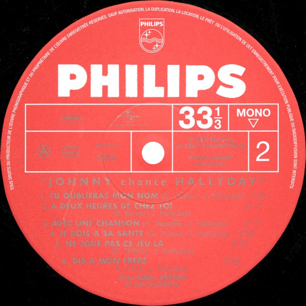 LP Back to black Johnny chante Hallyday Universal 530 927-7