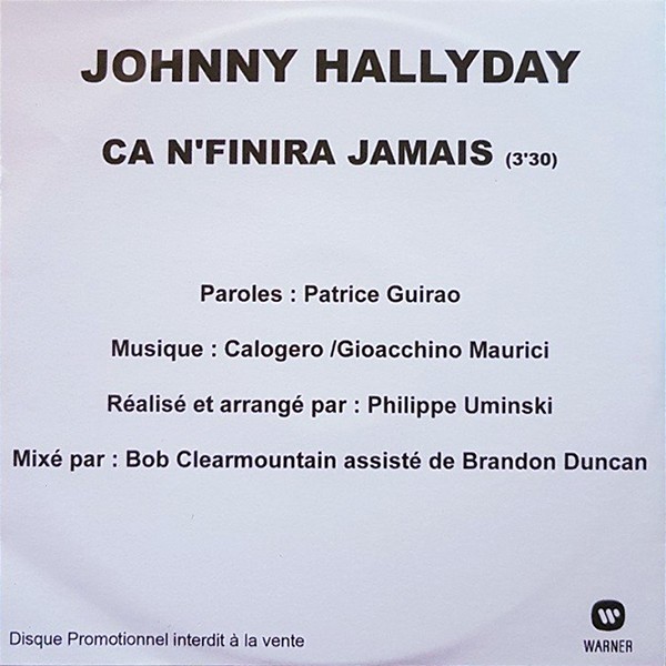 CDs promo Ca ne finira jamais Warner