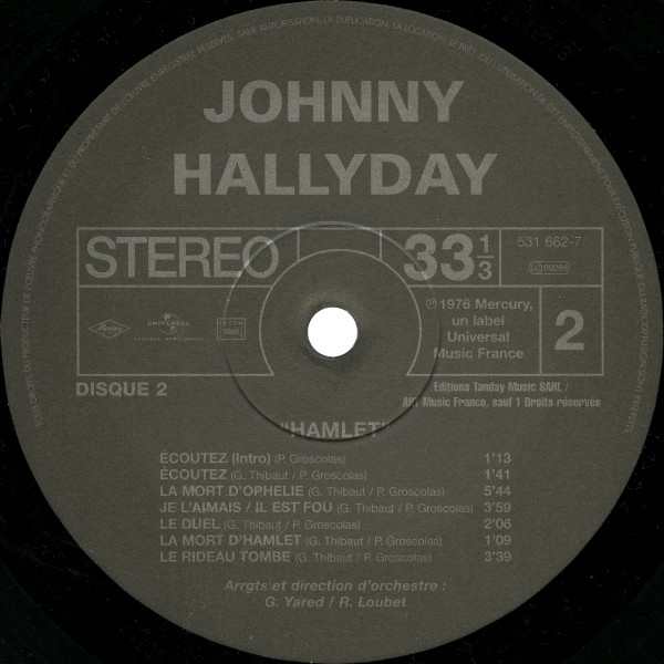 LP Back to black Hamlet Hallyday Universal 531 662-5