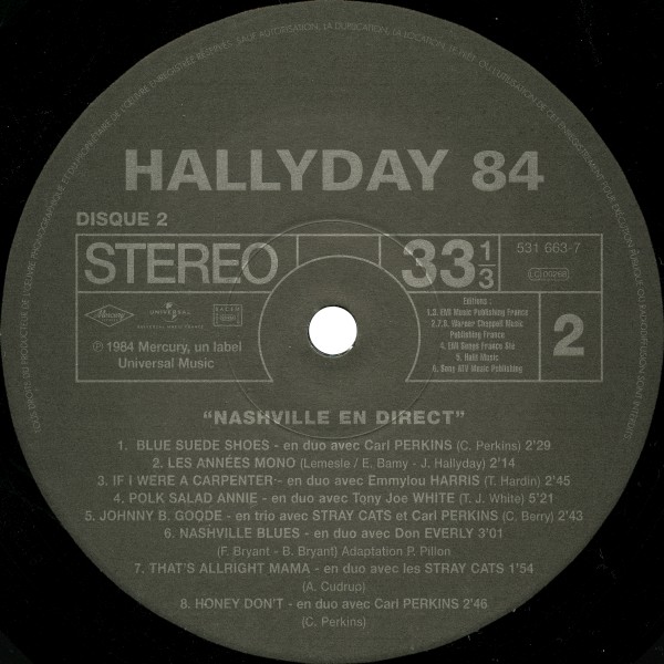 LP Back to black Hallyday 84 Nashville en direct Universal 531 663-7