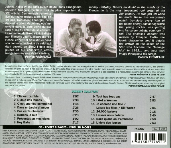 CD Frmeaux & Associes FA 5489 Johnny Hallyday 31 Oct. / 13 Dc. 1962 Live In Paris