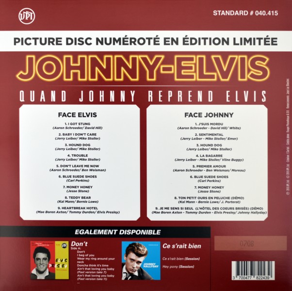 LP Picture disc Johnny-Elvis Quand Johnny reprend Elvis LMLR 040.415