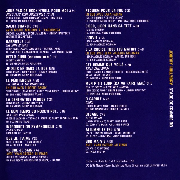 CD-DVD Universal  Stade de France 98 Intgrale du concert du 11 septembre 538 5259