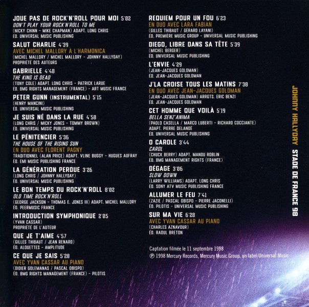 CD-DVD Universal  Stade de France 98 Intgrale du concert du 11 septembre 538 5259