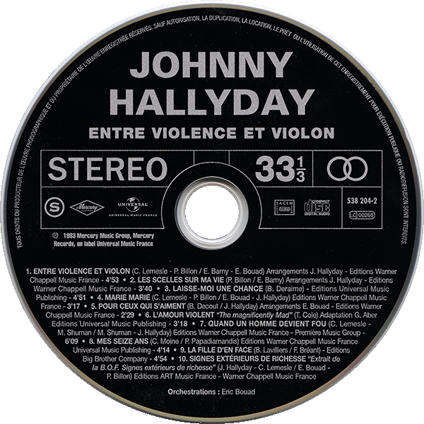 CD  papersleeve Universal Entre violence et violon 538 204-2