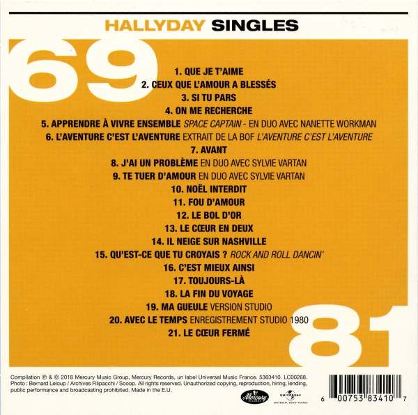 CD  papersleeve Universal Hallyday Singles 69-81 538 341-0