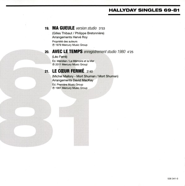 CD  papersleeve Universal Hallyday Singles 69-81 538 341-0