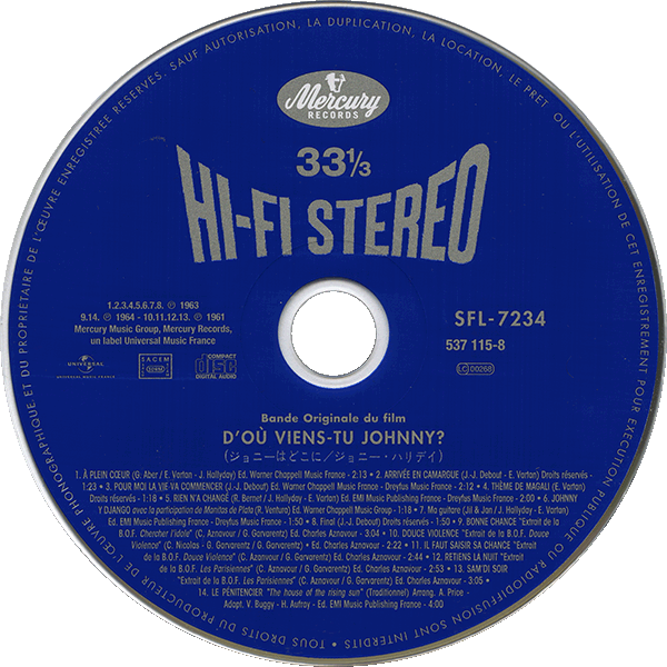 CD paper sleeve D'o viens-tu Johnny? Universal 537 115-8