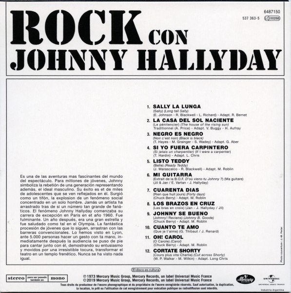 CD paper sleeve Rock con Johnny Hallyday Universal 537 363-5