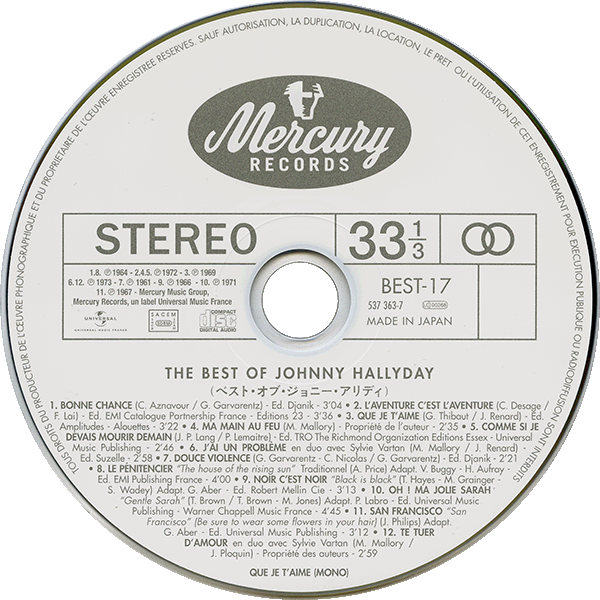 CD paper sleeve The best of Johnny Hallyday Universal 537 363-7