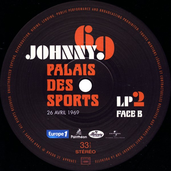 LP Johnny 69 Palais des Sports 26 avril 1969 Universal 539 0667