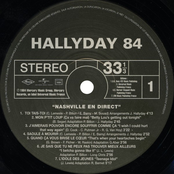 LP Hallyday 84 Nashville en direct Hachette M01372 - 23 - F
