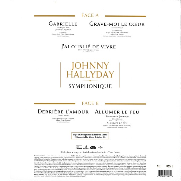 EP maxi Uuiversal 587 1485 or Johnny Hallyday Symphonique