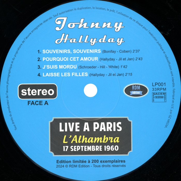 LP CD Live  Paris L'Alhambra 17 septembre 1960  RDM Edition LP001