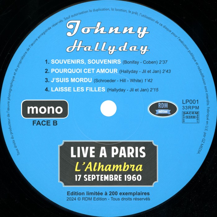LP CD Live  Paris L'Alhambra 17 septembre 1960  RDM Edition LP001