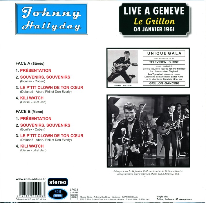 CD LP Live  Genve Le Grillon 04 janvier 1961 RDM Edition LP002