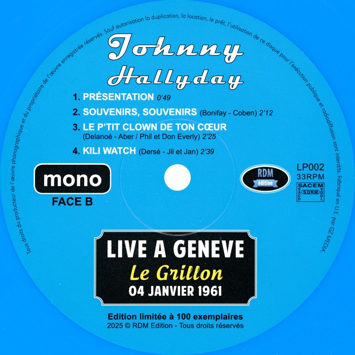 CD LP Live  Genve Le Grillon 04 janvier 1961 RDM Edition LP002