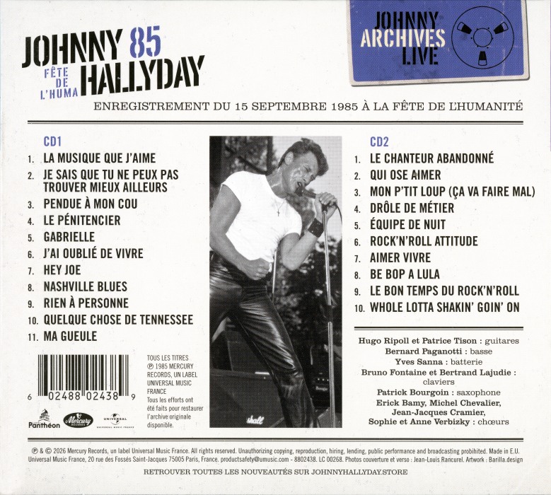 CD Johnny 85 F�te de l'Huma 15 septembre 1985 Universal 8802 438