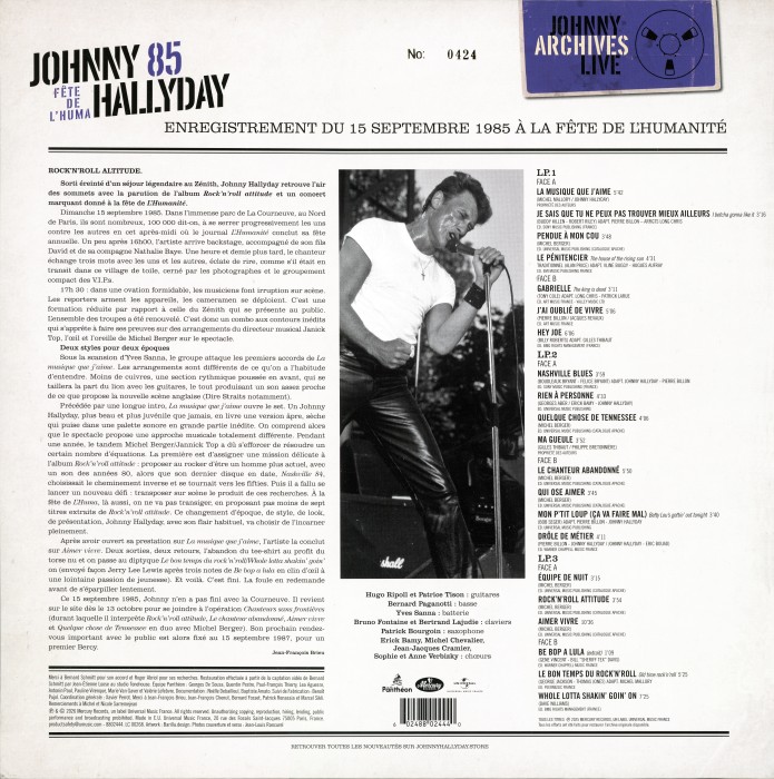 LP Johnny 85 F�te de l'huma 15 septembre 1985 Universal 8802 444