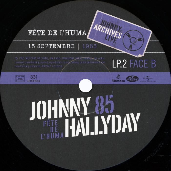 LP Johnny 85 F�te de l'huma 15 septembre 1985 Universal 8802 444