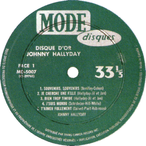 LP Vogue MD-5007 Le disque d'or de Johnny Hallyday Mono