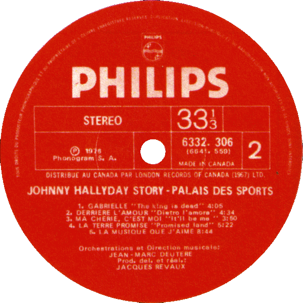 LP Philips 6641 559 Hallyday story Palais des Sports 1976
